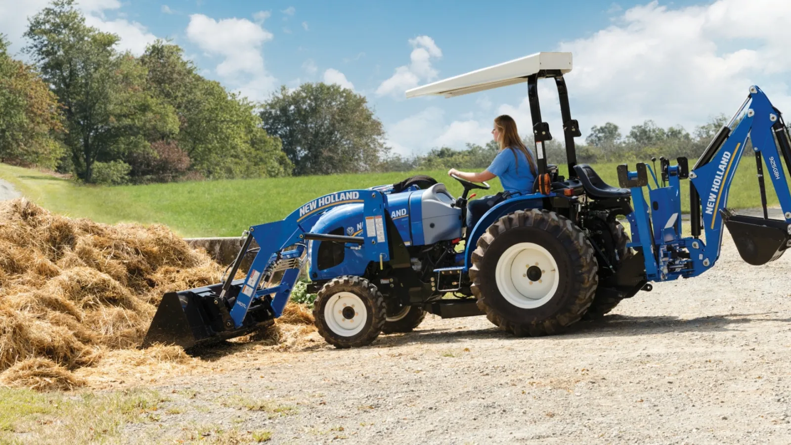 New Holland WORKMASTER compact tractor performing loader work