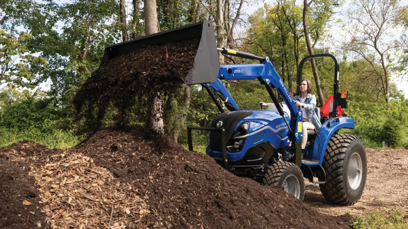Representative New Holland WORKMASTER Compact C Series tractor moving mulch